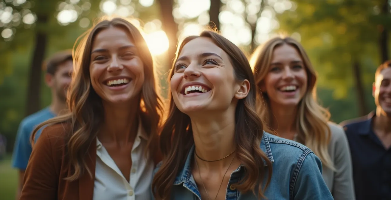 Axe Humain & Émotionnel : Collaborateurs riant ensemble après une chute collective